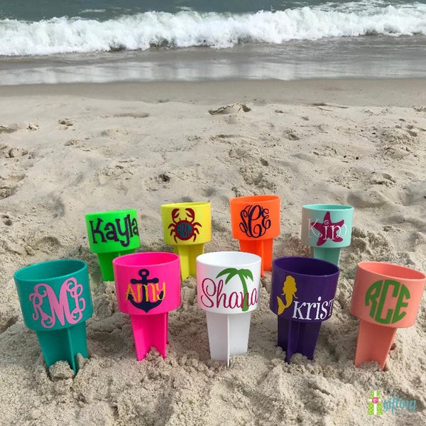 Monogrammed Beach Spiker, Personalized Beach Cup, Sand Spike, Beach Cup Holder, Drink Holder, Sand Spiker, Neon Spiker, Plastic Sand Spike