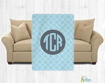 Monogrammed Blanket, Personalized Large Blanket, Fleece Blanket, Home Decor, Monogram Throw, Housewarming Gift, Fancy Clover Design