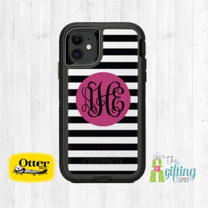 Stripes Personalized OtterBox, Monogrammed Custom Printed Phone Case, Apple iPhone 16, 15, 14, 13, 12 Pro Max, Commuter, Defender, Symmetry
