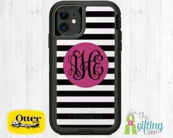 Stripes Personalized OtterBox, Monogrammed Custom Printed Phone Case, Apple iPhone 16, 15, 14, 13, 12 Pro Max, Commuter, Defender, Symmetry