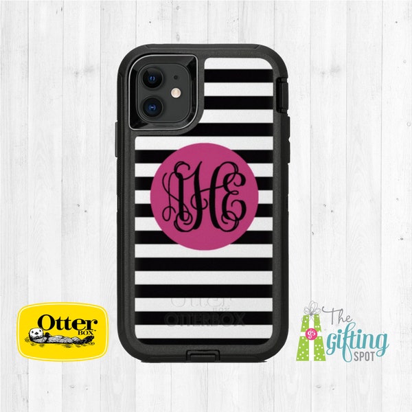 Stripes Personalized OtterBox, Monogrammed Custom Printed Case, Apple iPhone 17, 16, 15, 14, 13, Pro Max, Commuter, Defender, or Symmetry