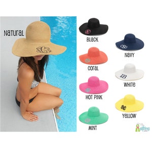 Monogrammed Floppy Hat, Personalized Straw Hat, Women&#39;s Floppy Hat, Beach Hat, Monogram Floppy Hat, Foldable Hat, Sun Hat, Summer Hat