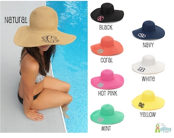 Monogrammed Floppy Hat, Personalized Straw Hat, Women&#39;s Floppy Hat, Beach Hat, Monogram Floppy Hat, Foldable Hat, Sun Hat, Summer Hat