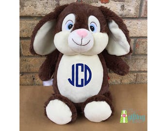 Monogrammed Stuffed Bunny, Personalized Stuffed Rabbit, Baby Gift, Brown Bunny Rabbit, Child's Gift, Stuffed Animal, 12" Bunny Cubbie