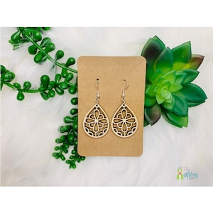 Wooden Tear Drop Earrings, Dangle Earrings, Lightweight Wood Earrings, Trendy Statement Earrings, Gift For Women, Laser Cut Engraved Jewelry