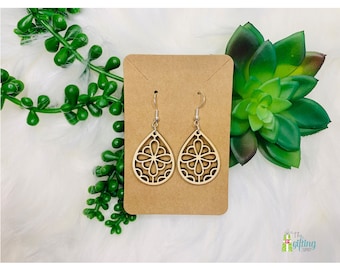 Wooden Tear Drop Earrings, Dangle Earrings, Lightweight Wood Earrings, Trendy Statement Earrings, Gift For Women, Laser Cut Engraved Jewelry