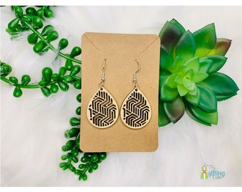 Wooden Tear Drop Earrings, Dangle Earrings, Lightweight Wood Earrings, Trendy Statement Earrings, Gift For Women, Laser Cut Engraved Jewelry
