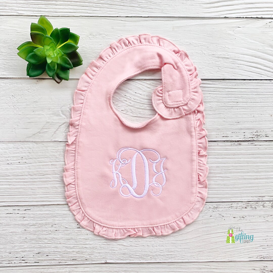 Pink Ruffle Bib Monogrammed Pink Baby Ruffle Bib, Personalized Girl Baby Gift, Baby ...