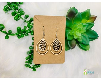 Wooden Tear Drop Earrings, Dangle Earrings, Lightweight Wood Earrings, Trendy Statement Earrings, Gift For Women, Laser Cut Engraved Jewelry