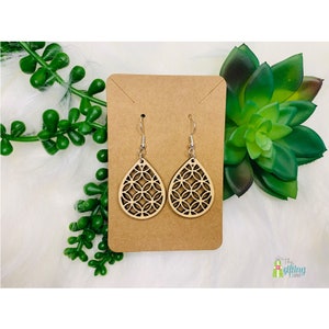 Wooden Tear Drop Earrings, Dangle Earrings, Lightweight Wood Earrings, Trendy Statement Earrings, Gift For Women, Laser Cut Jewelry