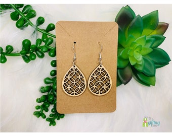 Wooden Tear Drop Earrings, Dangle Earrings, Lightweight Wood Earrings, Trendy Statement Earrings, Gift For Women, Laser Cut Jewelry