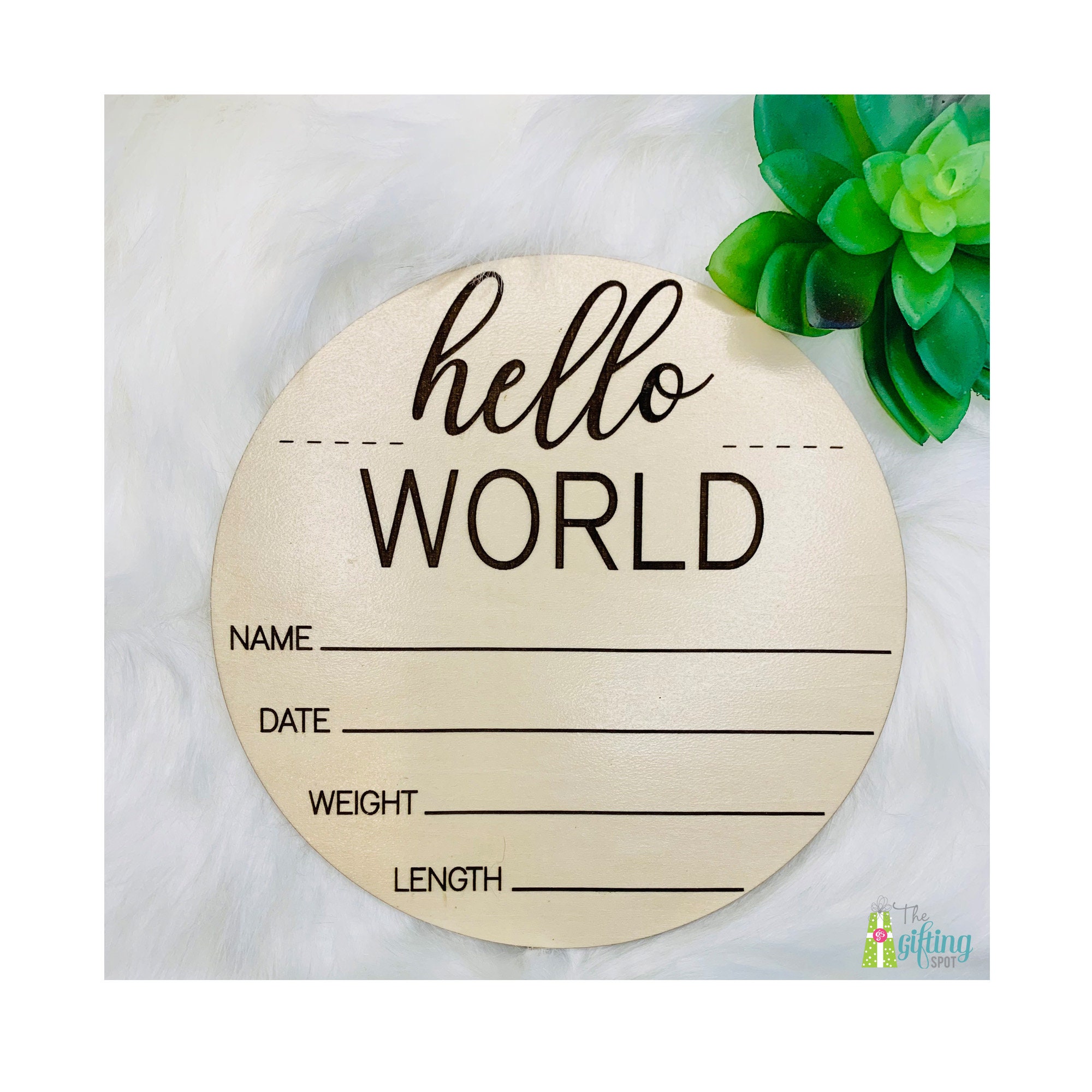 Panneau d'annonce de naissance en bois Hello World, plaque de nom de bébé  arc-en-ciel personnalisée, disque de statistiques de naissance, art mural  de