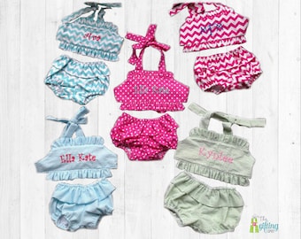 Monogrammed Girl's Swimsuit, Two-Piece Swimsuit, Bikini Swimsuit, Girl's Bathing Suit, Infant Swimsuit, Baby Swimsuit, Toddler Swimsuit