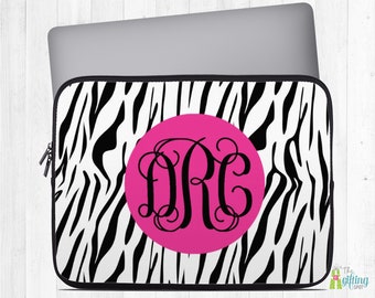 Zebra Monogramm Laptop-Hülle, benutzerdefinierte Computer-Hülle, Neopren-Laptop-Halter, Schutzhülle, Reißverschlusstasche, 10 "13 "15" 17"-Hülle