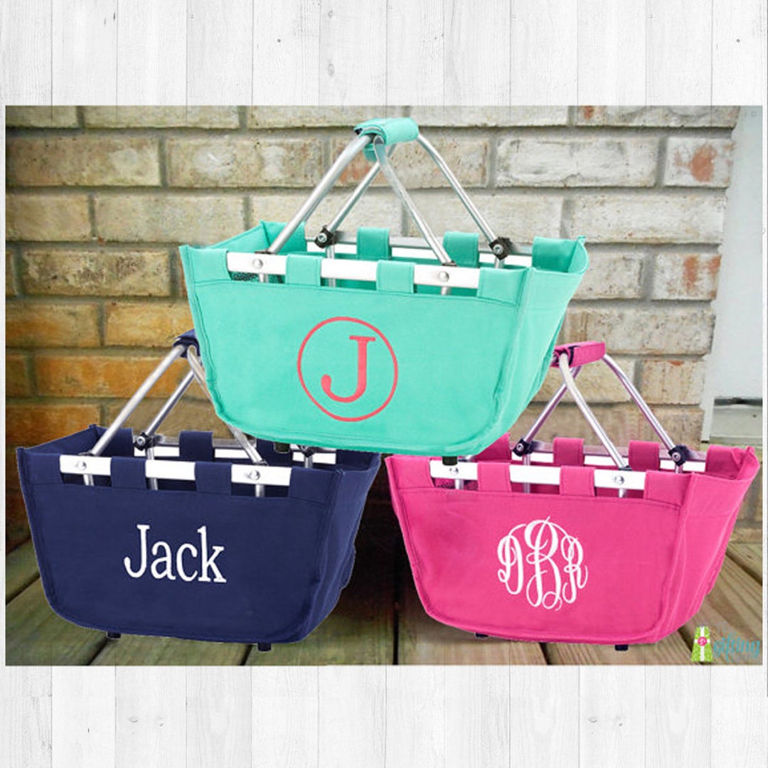 Monogrammed Mini Market Basket, Personalized Market Tote, Fold up