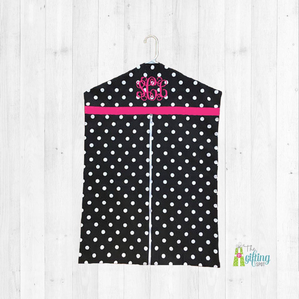 Monogrammed Garment Bag Black Polka Dot 