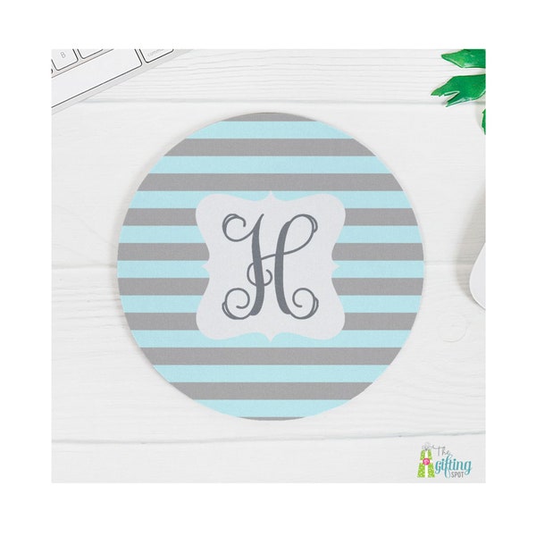 Monogrammed Mouse Pad, Computer Mouse Pad, Round Mouse Pad, Monogram Office Accessory, Student Gift, School Supplies, Horizontal Stripes
