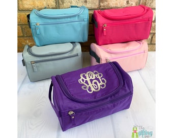 Monogrammed Cosmetic Bag, Hanging Travel Bag, Make-Up Bag, Zippered Toiletry Bag, Monogram Cosmetic Tote, Personalized Travel Dopp Kit