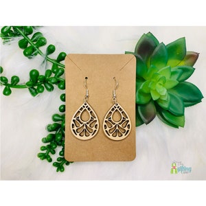 Wooden Tear Drop Earrings, Dangle Earrings, Lightweight Wood Earrings, Trendy Statement Earrings, Gift For Women, Laser Cut Jewelry