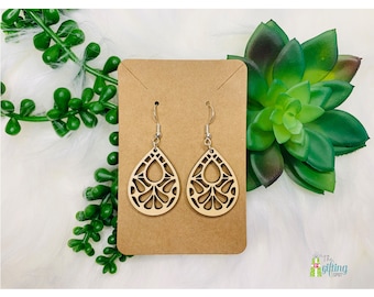 Wooden Tear Drop Earrings, Dangle Earrings, Lightweight Wood Earrings, Trendy Statement Earrings, Gift For Women, Laser Cut Jewelry