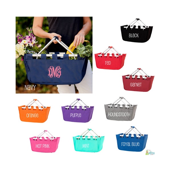 Monogrammed Market Basket, Personalized Market Tote, Fold Up Collapsible Basket, Storage Basket, Farmers Market, Picnic Tote, Large Basket