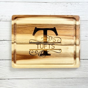 Engraved Acacia 10&quot; x 13&quot; Reversible Cutting Board, Personalized Split Name Monogram, Housewarming Gift, Kitchen Accessory, Wedding Gift