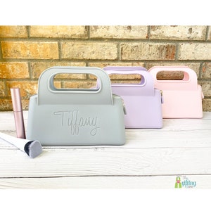 Monogrammed Small Cosmetic Bag, Silicone Makeup Pouch, Waterproof, Washable, Personalized Spa Bag, Minimalist Toiletry Bag, Bridesmaids Gift