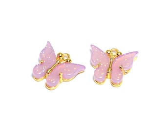 Charms 15x16 mm Pendant 1 Pieces GM9-2 Polished Gold Plated Blue Butterfly Pendant