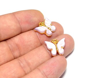 Charms 15x16 mm Pendant 1 Pieces GM9-2 Polished Gold Plated Blue Butterfly Pendant