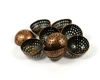chs5870 10 BLACK Flat Round Charms Perforated Filigree Findings 25mm
