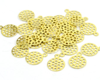 chs5870 10 BLACK Flat Round Charms Perforated Filigree Findings 25mm