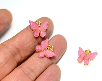 Charms 15x16 mm Pendant 1 Pieces GM9-2 Polished Gold Plated Blue Butterfly Pendant