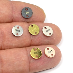 Custom Laser Engraved Charms , Round Jewelry Tag With 2 Holes  , 8 mm x 0.8 mm , Customized Logo Tag , L85