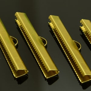 20 Pieces Raw Brass 6x40 mm  (1/8 &quot;x 25/16 &quot;)Ribbon Crimp End, Leather Clasps Connector