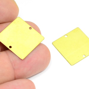 Brass Square Blanks , Raw Brass Stamping Blanks With 2 Hole  , 0.5x20x20 mm ,Findings , 10 Pieces , Findings   H0084