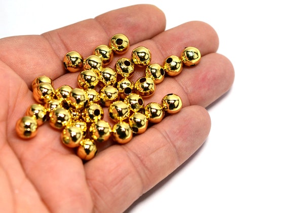 Polished Gold Plated Bead , 7 mm Round Bead Spacers ,Connectors G197