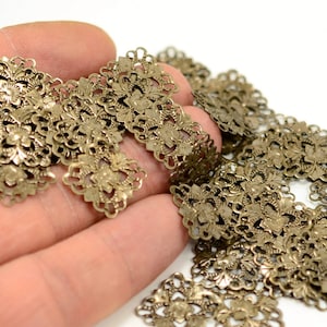 25 Pcs Antique   Brass Filigree 15 x 15 mm Square Findings  Charms  AB409