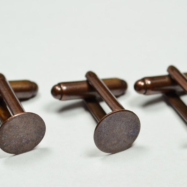 Antique Copper Cufflink Blanks , 10 mm Glue Pad Cufflink Findings