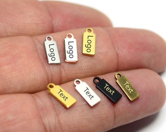 Custom Tag Laser Engraved Jewelry Charms , Brand Logo Charms , 4x11 mm Rectangle Mini Charms , Jewelry Tag L35