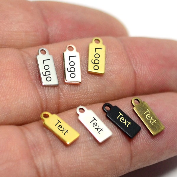 Custom Tag Laser Engraved Jewelry Charms , Brand Logo Charms , 4x11  mm Rectangle Mini Charms , Jewelry Tag  L35