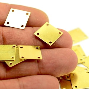 Brass Square Blanks , Raw Brass Square Blanks With 4 Hole ,  0.5x13x13 mm , 25 Pieces , Findings H0097
