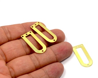 Brass D Ring Circle Charms , 10 Pcs.Raw Brass D Shape 4 Hole  Ring ,(0.8x13x30 mm ) , Jewelry Supplies , Connectors , Findings  MF176