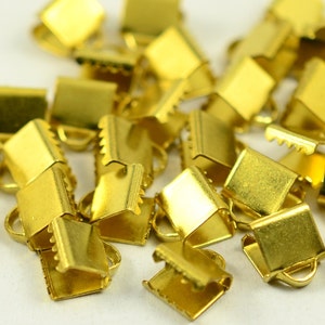 30 Pcs Raw Brass  6x7mm Ribbon Crimps End