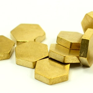 10 Pcs. Raw Brass Industrial 12 mm Hexagon No Hole Findings - 9 gauge ( 3mm thickness )