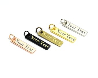Logotipo personalizado Etiquetas, Logotipo etiquetado grabado, Etiqueta de collar personalizado con anillo de salto, 0.8x5x20 mm, Etiqueta de joyería, Hallazgos
