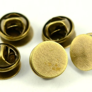 40 Pieces Antique Brass 12 mm Pad  (15/32&quot;) Tie Tack Blanks Findings, Clutch Pin Brooch