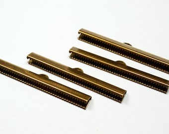 10 Pcs Antique Brass   6 x50 mm  Ribbon Crimp End , Connectors