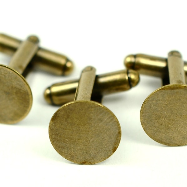 20 Pieces (10 Pair) Cuff Links Blanks 12 mm (15/32") Pad  Antique Brass Men Cuff Link