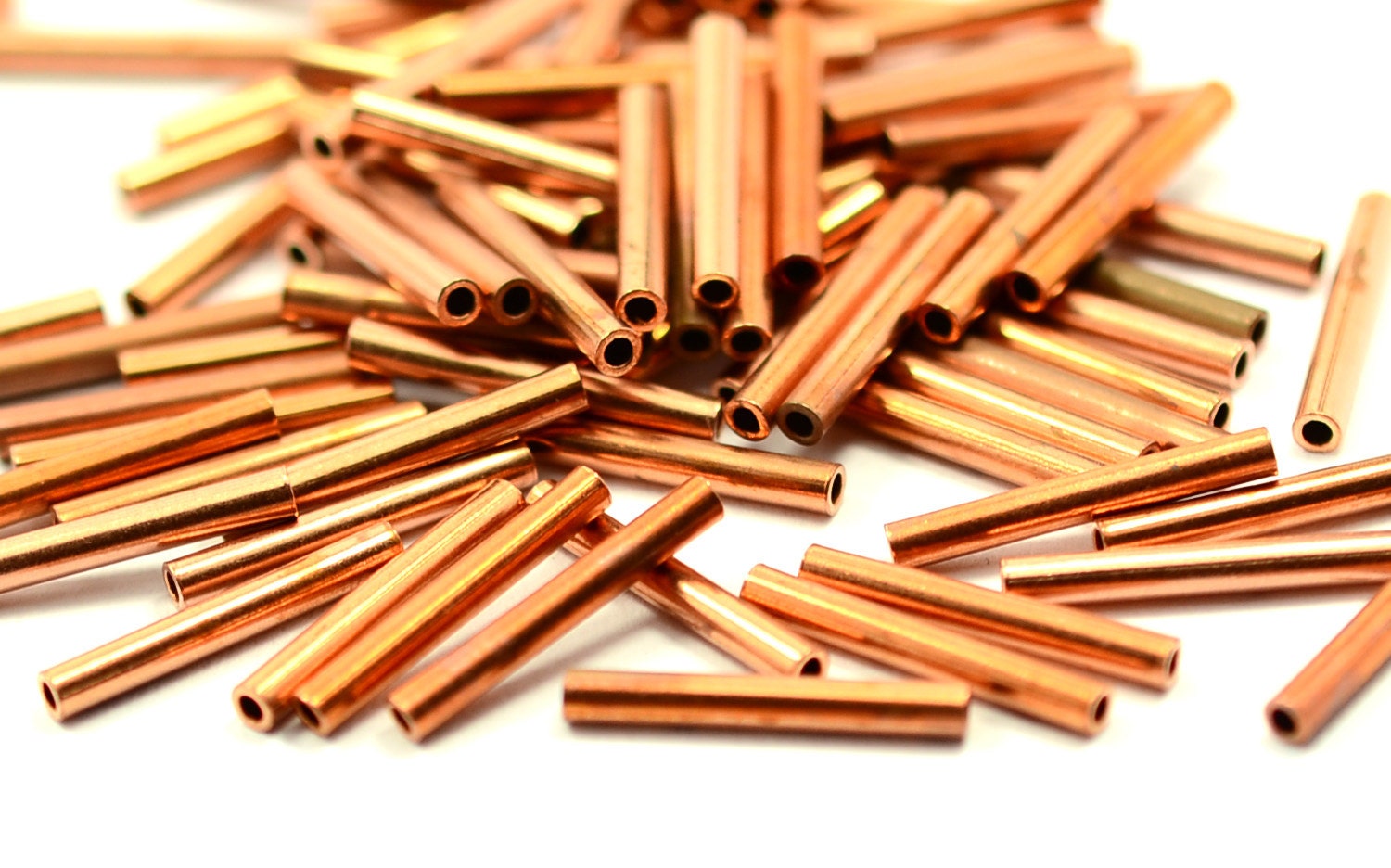 Copper Rectangular Spacer 25 Pcs. Raw Copper 2x15 Mm Tube Spacers -İnside Diameter 1.1 Mm MC189 ...