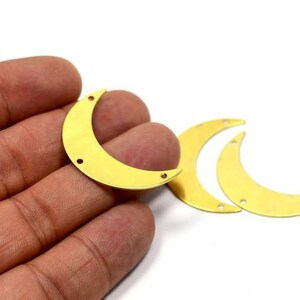 Brass Crescent Charms , 10 Pcs. Raw Brass 3 Hole Hole Crescent Charms , 0.8x9x35 mm Charms ,  MF17